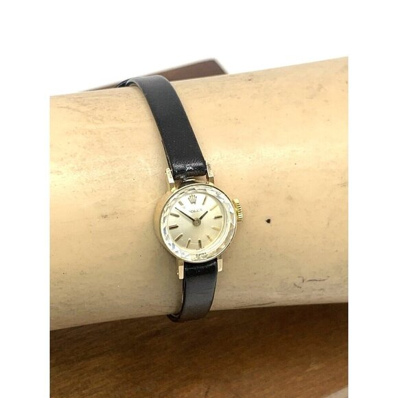Rolex Women\'s Watch Cocktail Vintage Swiss Hand Wind 14k Gold Case 15mm Petite main image 4